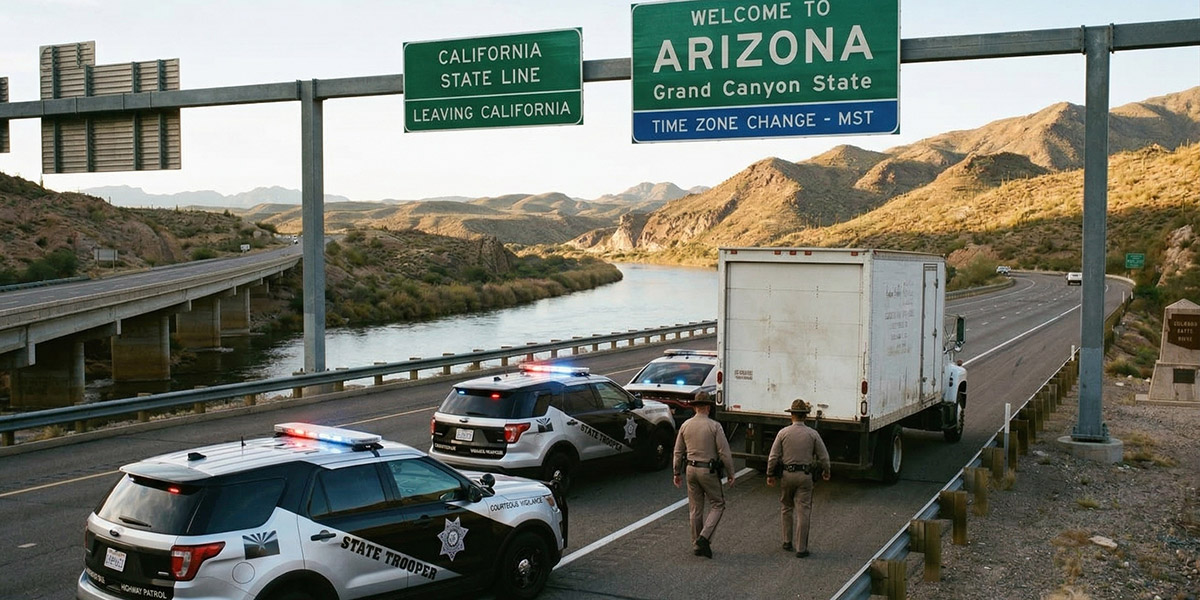 Box truck pulled over by police suspected of Illegal transportation of firearms across state lines into Arizona