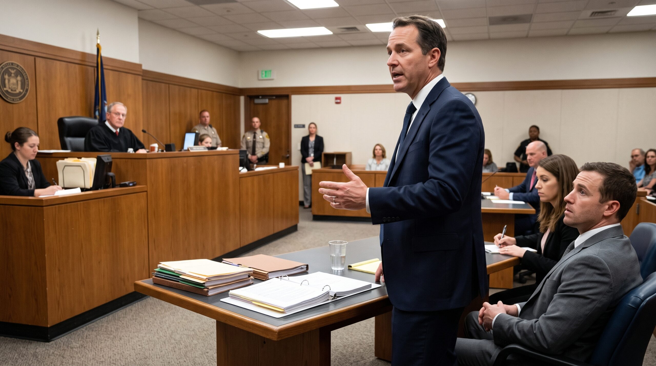 Defense attorney in trial.